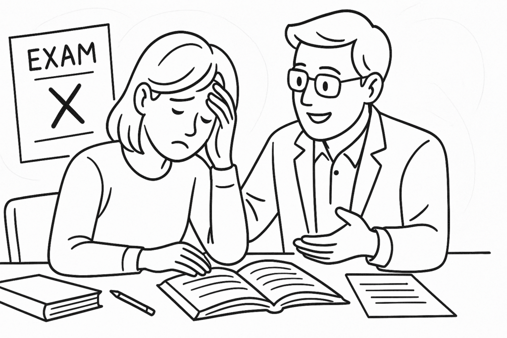薬学部 卒試 落ちた学生への試験対策支援を描いた線画